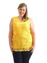 Blusa Regata Guipure Amarelo Plus Size